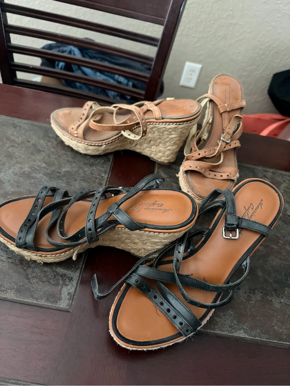 American Eagle Outfitters Black and Tan Wedge Espadrille Sandals